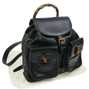 GUCCI Bamboo Line Backpack Black Leather Vintage G